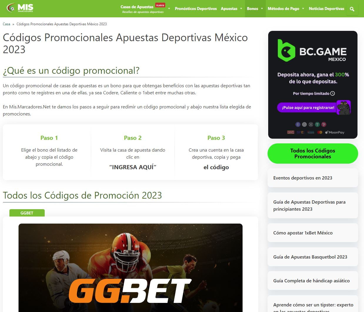 Mis marcadores Mexican sportsbook affiliate website desktop bonus view